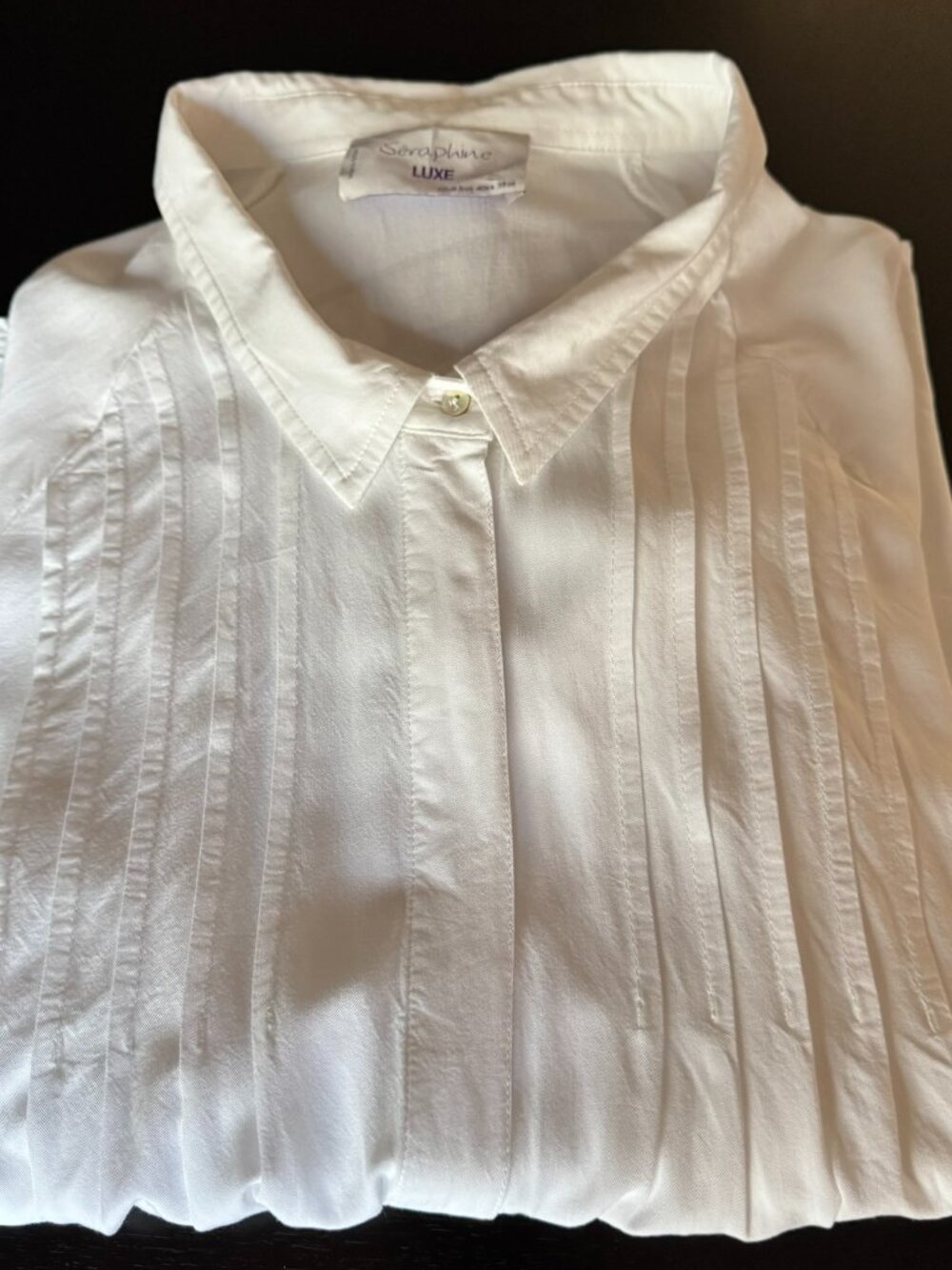 Flowy White Viscose Pintuck Blouse 6US Seraphine Luxe Raglan Sleeve